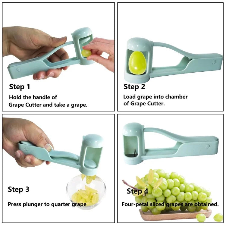 Multi-Function Grape Cutter Tomato Cherry Strawberry Cutter Tools Into 4 Pieces (No FDA, BPA-Free) - Baby Blue