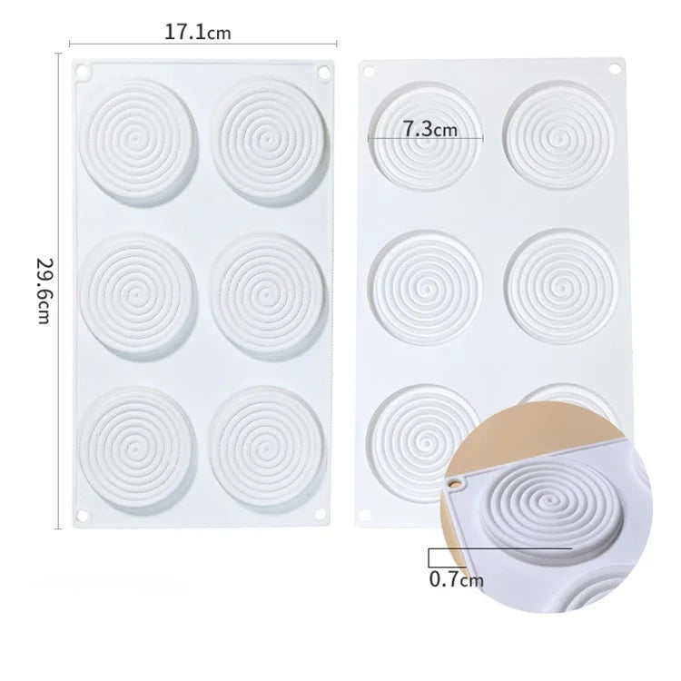 6-Cell Mosquito Coil Shape Mousse Cake Silicone Mold DIY Cake Decor Baking Mold (BPA-Free, No FDA Certificate)