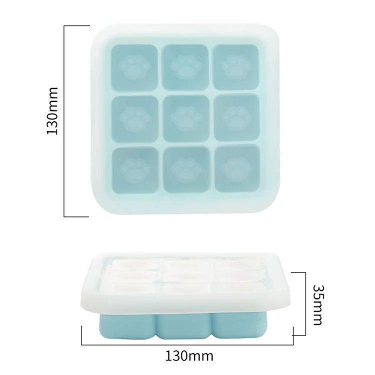 9 Grids Cat Paw Ice Mold with Lid Baby Food Silicone DIY Maker (No FDA)