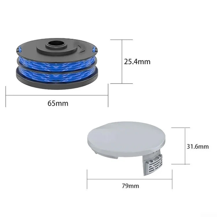 2 RAC122 Spool Cap + 6 RAC123 Spool for Ryobi RLT6030 / RLT5127 / RLT5027 / RLT4125 / RLT4027 Lawn Mower
