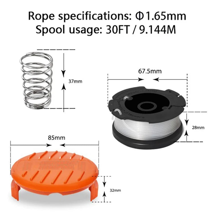 For Black & Decker GH400 / GH500 / GH600 8 Spool + 2 Cap + 2 Spring Lawn Mower Part, AF-100-3ZP+RC-100-P