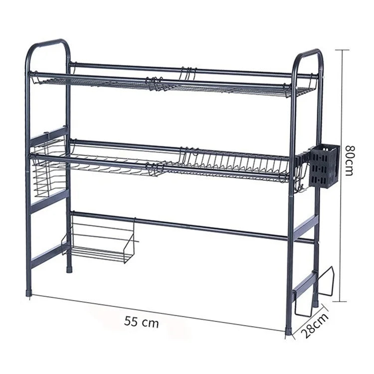 001- ZJ-LSJ1 55cm Over Sink Drainer Rack 2 Tiers Stainless Steel Cutlery Plate Dish Drying Rack