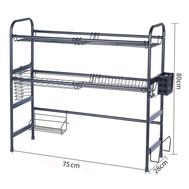 001- ZJ-LSJ1 75cm 2 Tiers Stainless Steel Dish Drying Rack Kitchen Cutlery Plate Organizer Sink Rack