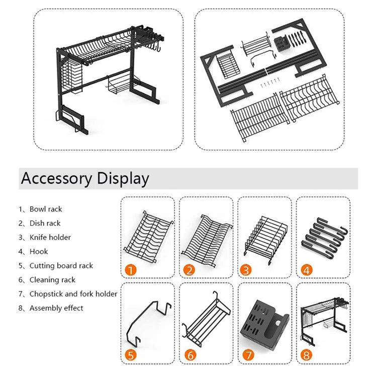 001- ZJ-LSJ1 85cm Kitchen Counter Dish Drainer Rack Utensil Holder Over Sink Dish Drying Rack
