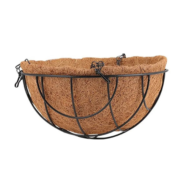 001-YZ01 12-inch Hanging Flower Pot Basket with Coir Liner Garden Decor (Semi-circular Mesh Shape)