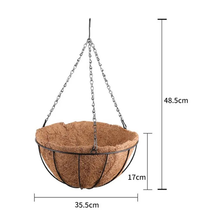 001-YZ01 14-inch Metal Chain Hanging Planter Basket Coir Liner Flower Pot (Round Shape)