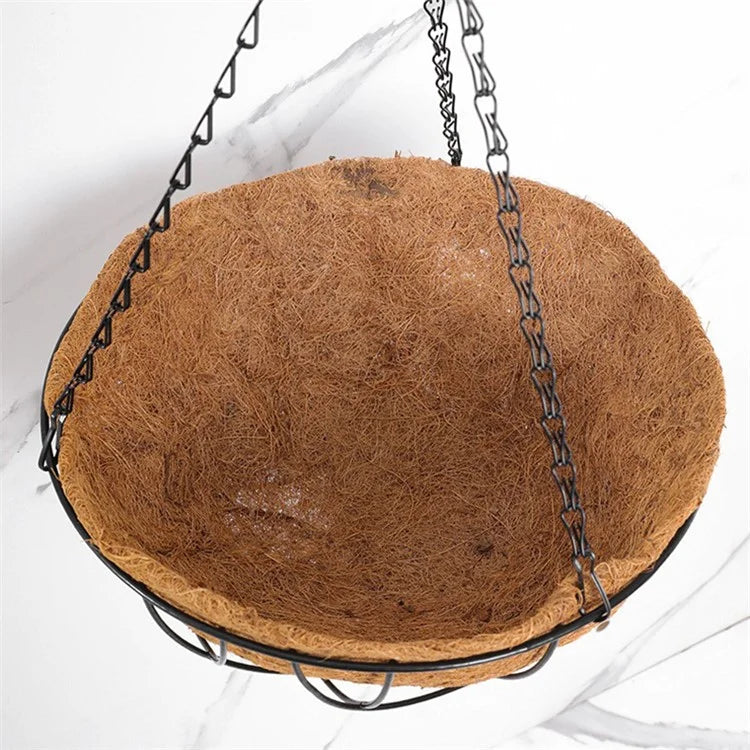 001-YZ01 14-inch Coir Liner Hanging Planter Basket Maple Leaf Design Flower Pot