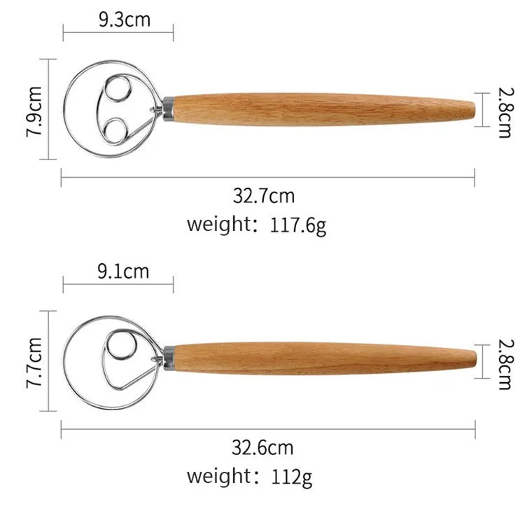 Flour Stirrer Wood Handle Stainless Steel Dough Stirrer Kitchen Tool (BPA Free, No FDA)