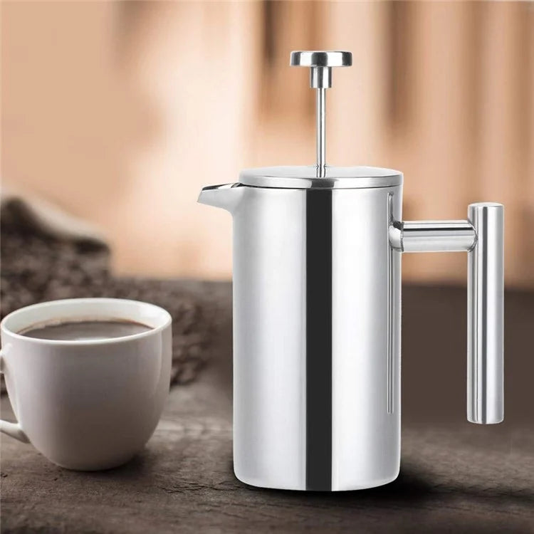 1000ml French Press Coffee Maker Stainless Steel Double Walled Insulated Coffee Pot (BPA Free, No FDA) - Steel Color