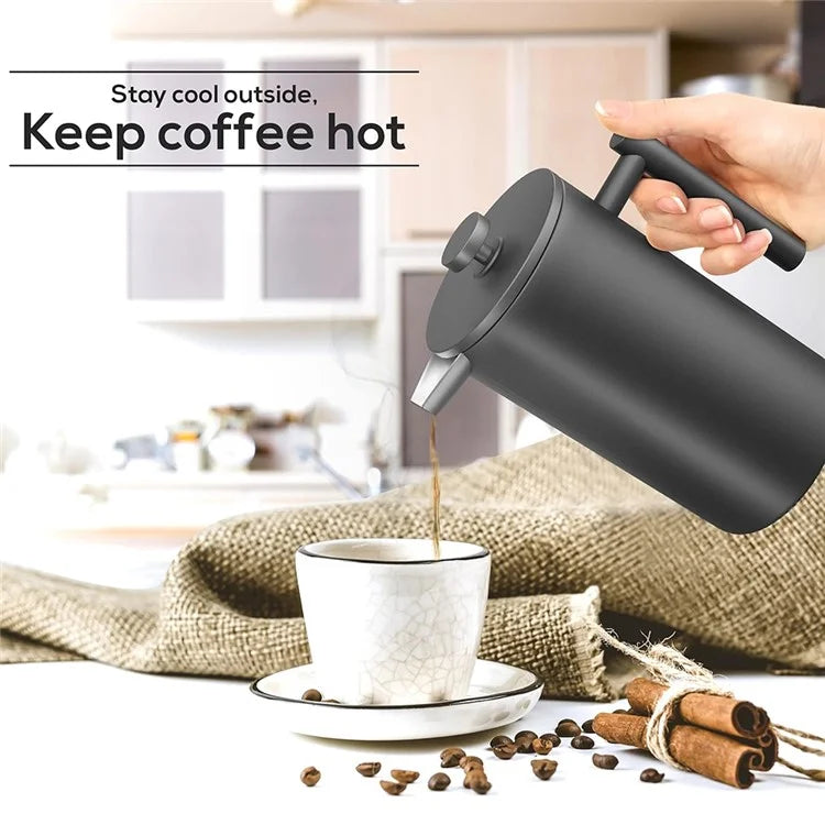 800ml French Press Coffee Maker Stainless Steel Double Walled Insulated Coffee Pot (BPA Free, No FDA) - Black