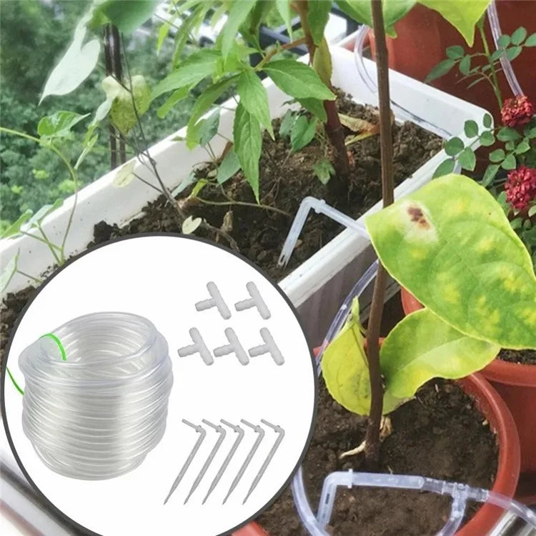 10m PVC Water Pipe Garden Drip Irrigation Clear Hose Fittings for Automatic Waterer