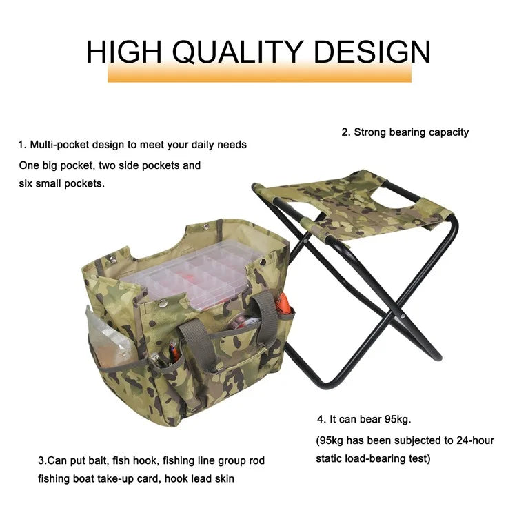 MYDAYS OUTDOOR Portable Folding Stool Iron Tube + 600D Oxford Cloth BBQ Camping Fishing Chair
