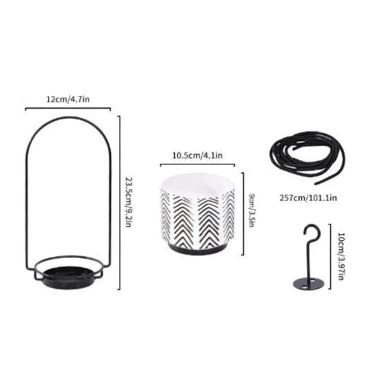 001- ZJ-TC001 Hanging Plant Hangers with Ceramics Flower Pot and Telescopic Rod