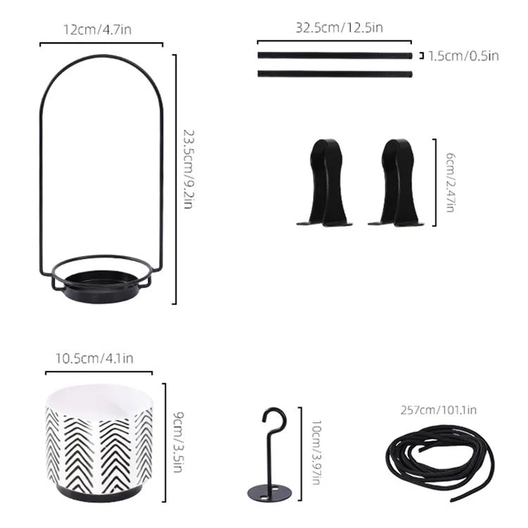 001- ZJ-TC001 3-in-1 Hanging Planter Basket with Ceramics Flower Pot and Telescopic Rod
