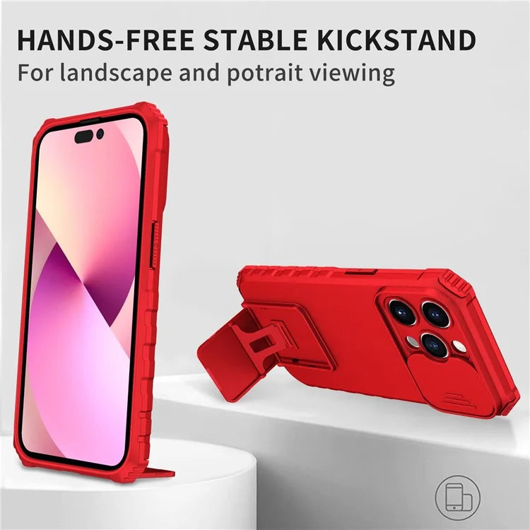 Cell Phone Shell for iPhone 14 Pro 6.1 inch, Stable Kickstand PC + TPU Slide Camera Protection Anti-scratch Phone Case