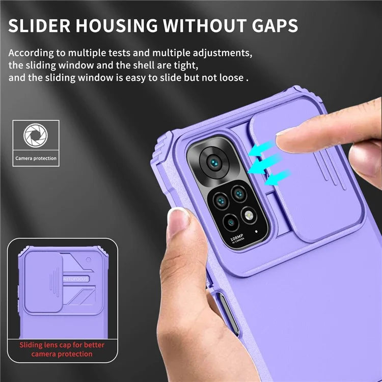 For Xiaomi Redmi Note 11S 4G, Slide Camera Protection Adjustable Kickstand PC + TPU Back Cover Anti-wear Phone Case
