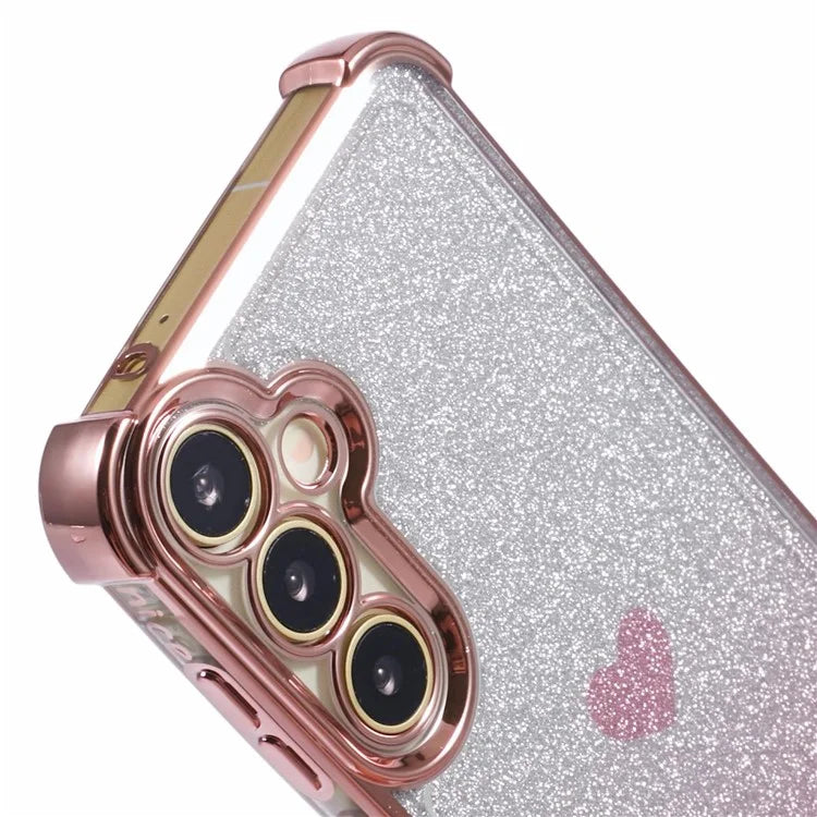 For Samsung Galaxy A55 5G Phone Case Gradient Glitter Heart Electroplating TPU Back Cover