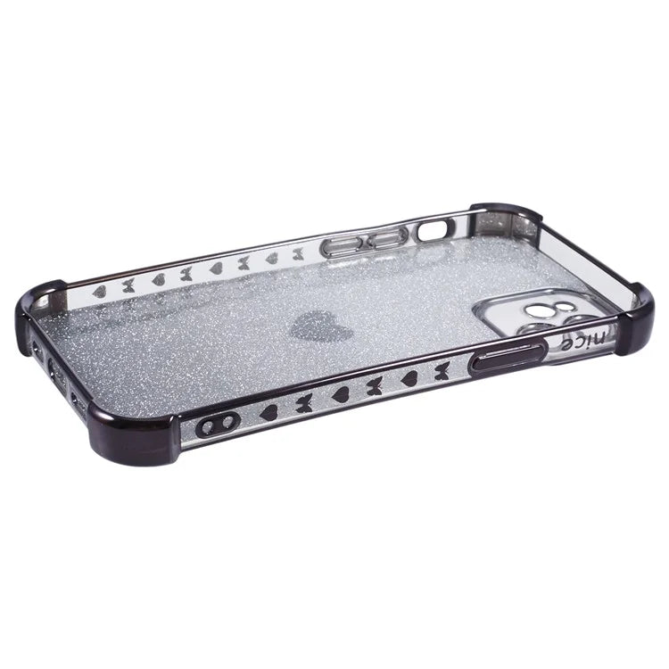 For iPhone 12 Case Heart Pattern TPU Glitter Phone Cover Four Corners Air Cushion