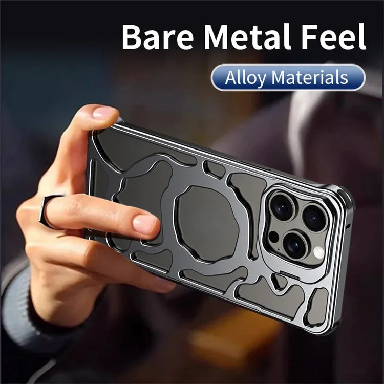 Auspicious Cloud Series For iPhone 15 Magnetic Case Aluminum Alloy Kickstand Phone Cover Hollow-Out