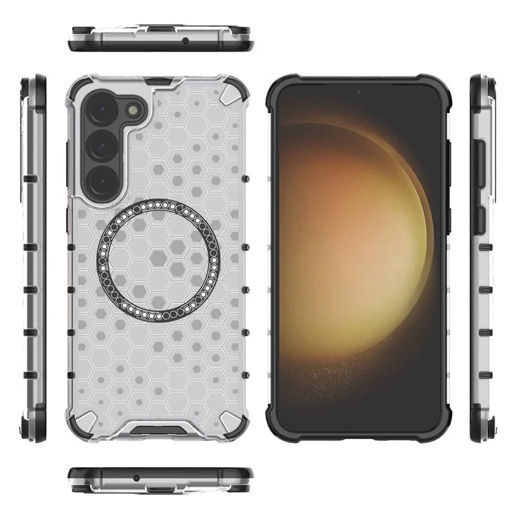 For Samsung Galaxy S23 Cell Phone Case Honeycomb TPU+PC Phone Cover Compatible with MagSafe