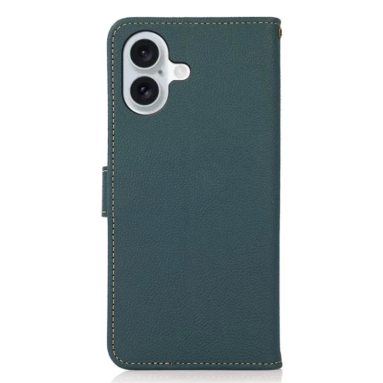 KHAZNEH For iPhone 16 Case RFID Blocking Genuine Cow Leather Phone Wallet Cover