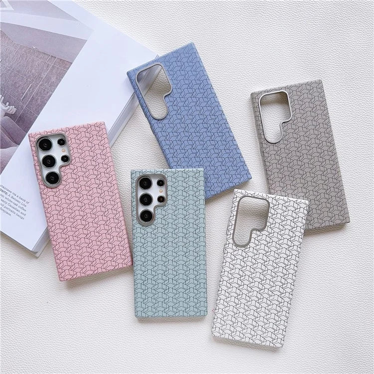 For Samsung Galaxy S24 Ultra Case Leather+TPU Phone Cover Geometric Pattern Design
