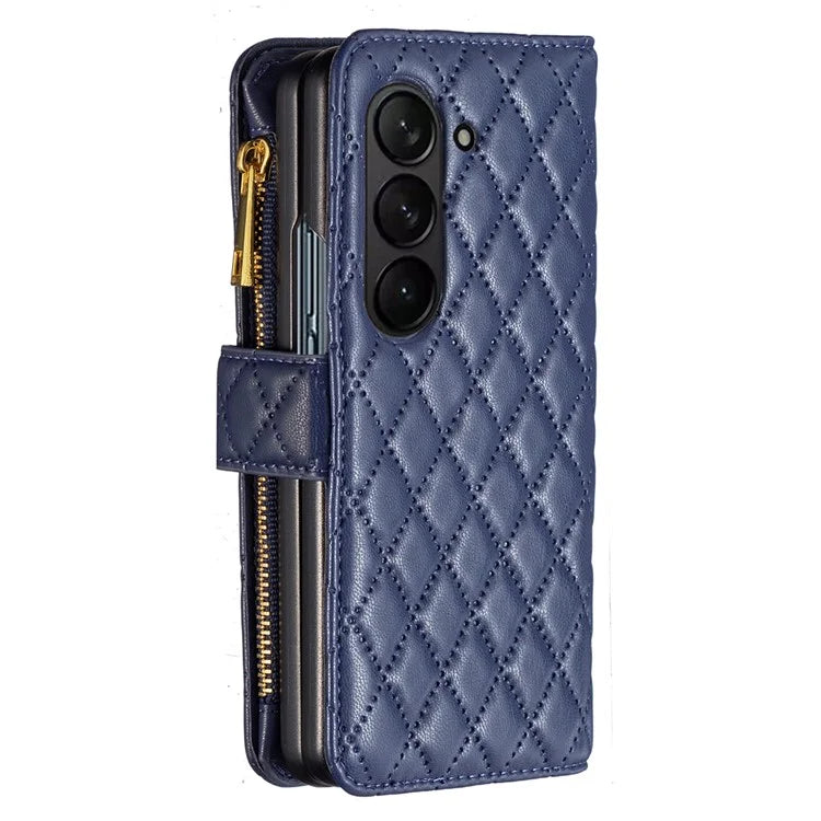 BINFEN COLOR For Samsung Galaxy Z Fold6 5G Case PU Leather Zipper Pocket Phone Cover