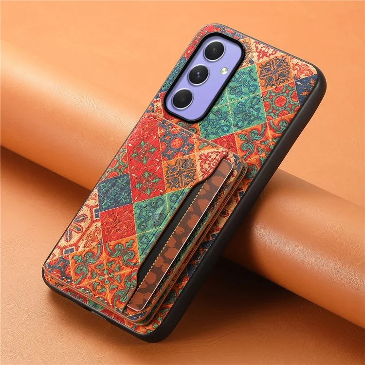 For Samsung Galaxy A55 5G Kickstand Cases Floral Pattern PU+TPU+PC Phone Cover Card Holder