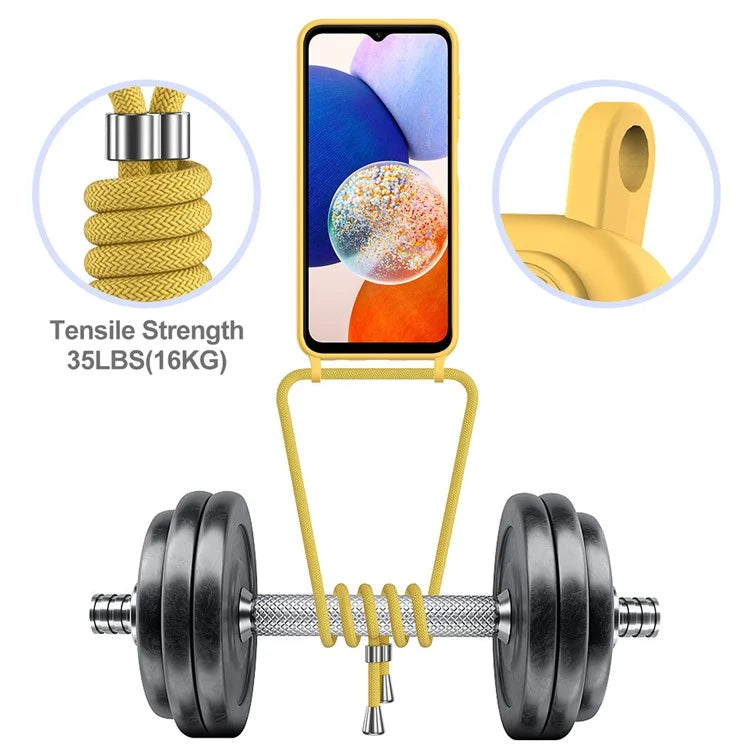 For Samsung Galaxy A14 4G / 5G Case Card Holder Liquid Silicone Phone Cover with Lanyard
