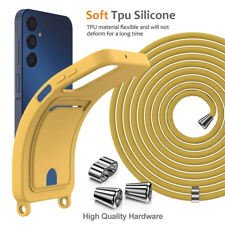 For Samsung Galaxy A05s 4G Case Card Slot Liquid Silicone Phone Cover with Lanyard