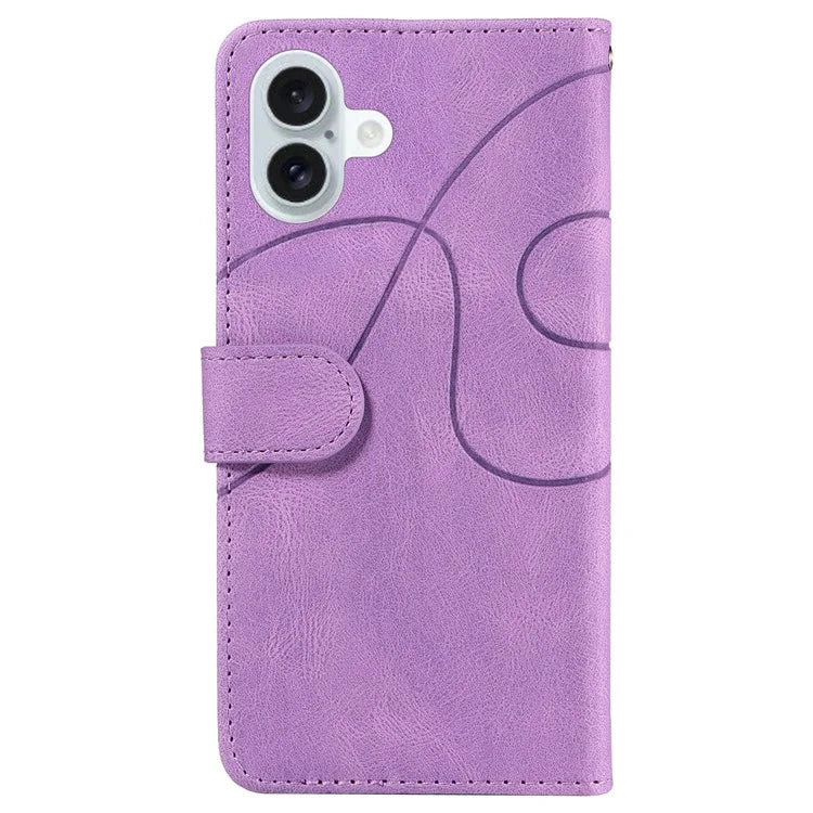 KT Leather Series-1 For iPhone 16 Plus Case Flip Folio Protective Phone Cover Two-Color Splicing