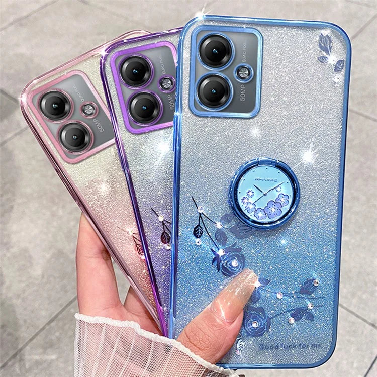 KADEM For Motorola Moto G14 4G Case Rhinestone Glitter TPU Phone Cover with Kickstand