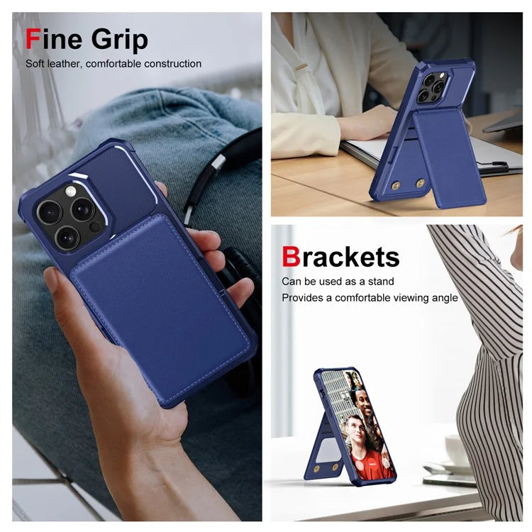ZM11 For iPhone 14 Pro Max Kickstand Case Card Slots PU Leather+TPU Phone Cover