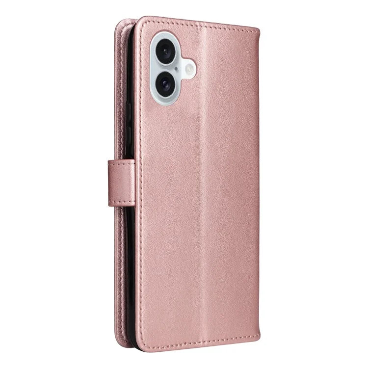 KT Imprinting Flower Series-4 For iPhone 16 Plus Case with Strap Cat Bee Pattern Leather Cover