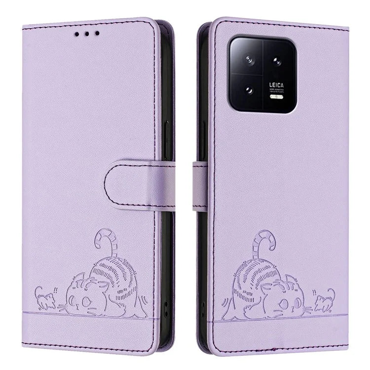 YB Imprinting Series-9 for Xiaomi 13 Case RFID Blocking PU Leather Wallet Phone Cover