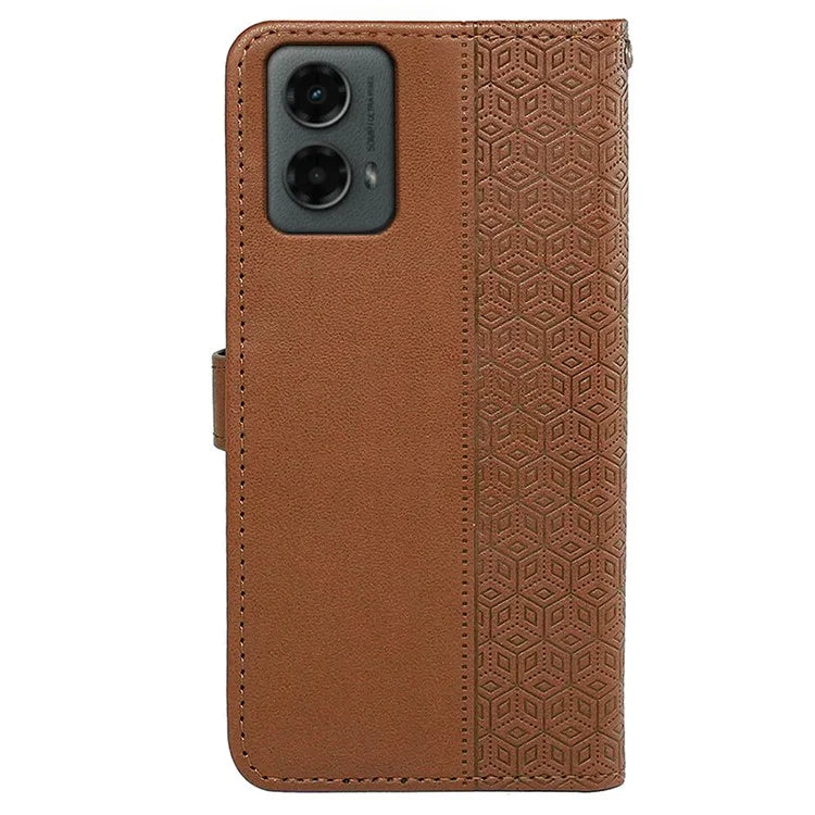 For Motorola Moto G 5G (2024) Case PU Leather Cellphone Protective Cover Cubic Grid Pattern