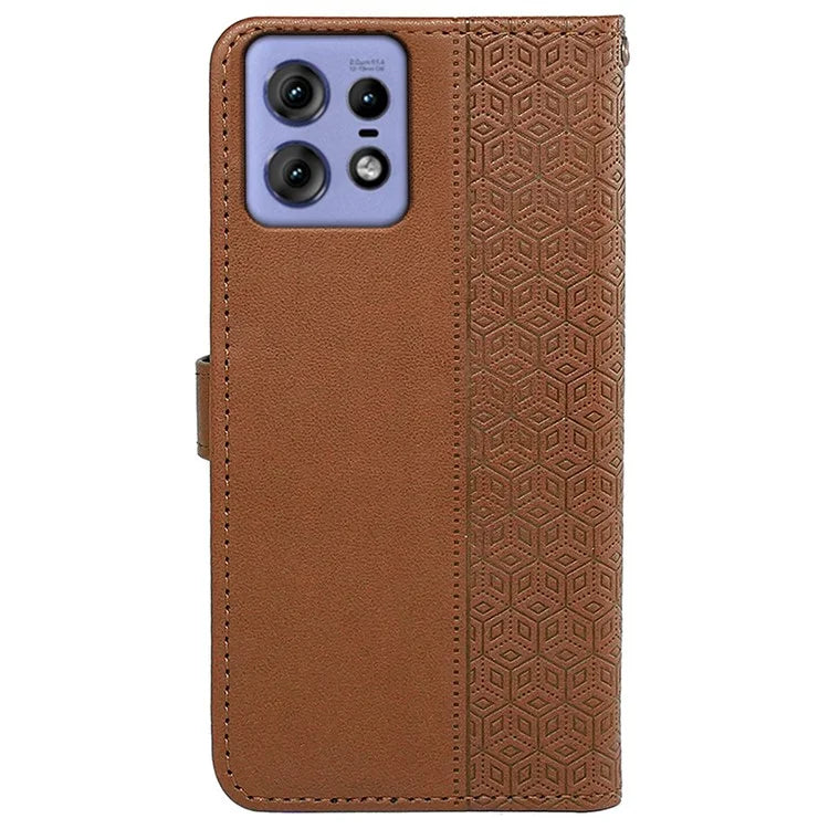 For Motorola Edge 50 Pro 5G Case Cubic Grid Leather Wallet Phone Cover