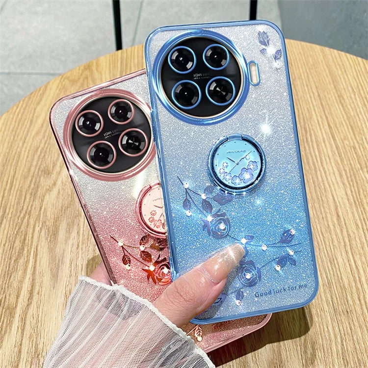 KADEM For TECNO Spark 20 Pro+ Case Glitter Floral TPU Phone Cover with Kickstand