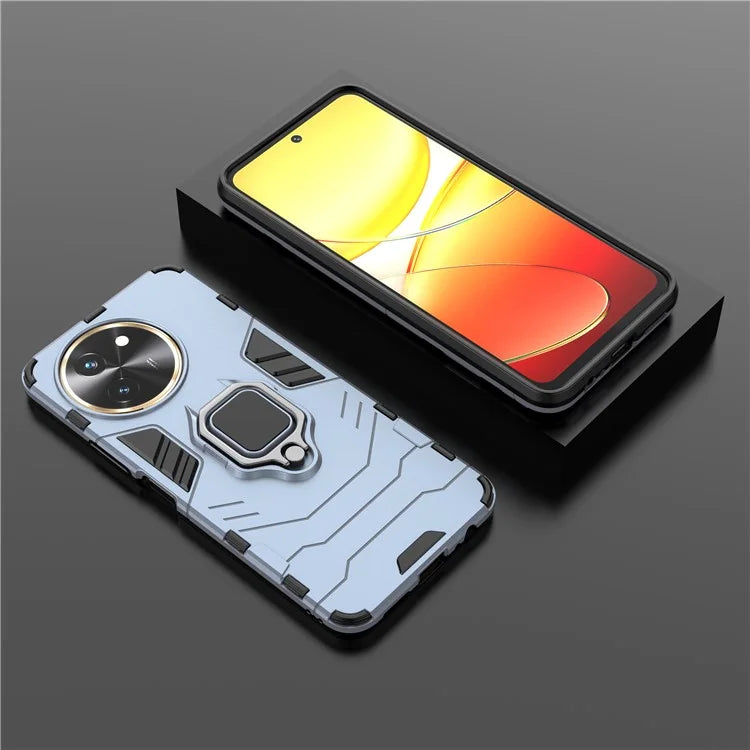 For vivo T3x Shockproof Case Ring Holder Kickstand PC+TPU Phone Cover