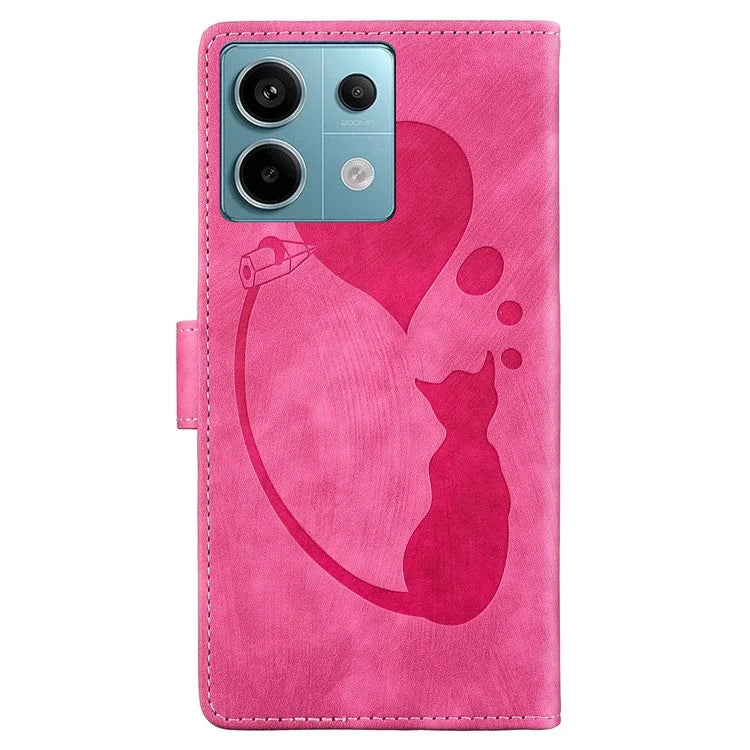 For Xiaomi Redmi Note 13 Pro 5G / Poco X6 5G Case Cat Love Heart Imprinted Flip Leather Phone Cover