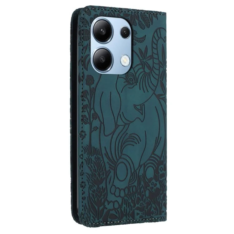 For Xiaomi Redmi Note 13 4G Case Elephant Pattern Leather Phone Cover Magnetic Absorption