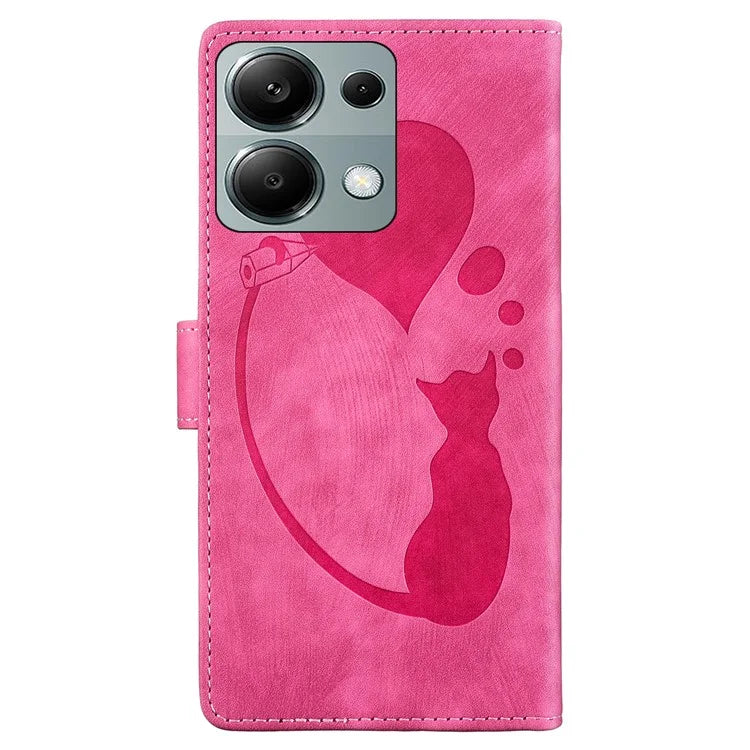 For Xiaomi Redmi Note 13 Pro 4G / Poco M6 Pro 4G Case Leather Imprinted Heart Cat Phone Cover