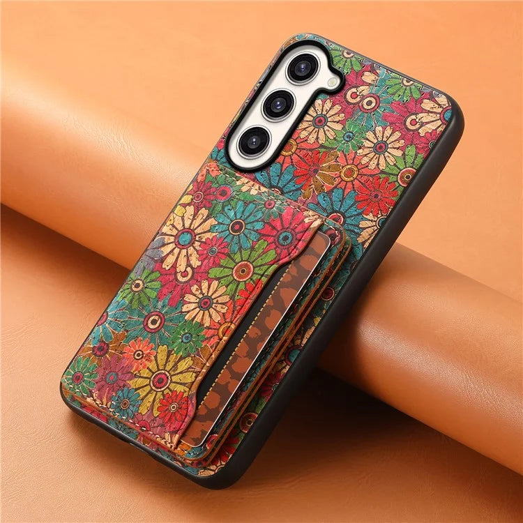 For Samsung Galaxy S23+ Case Floral Pattern Card Slot Kickstand Hybrid Phone Shell