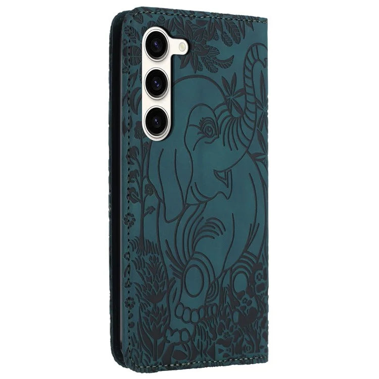 For Samsung Galaxy S23 Case Leather Magnetic Wallet Phone Cover Elephant Pattern