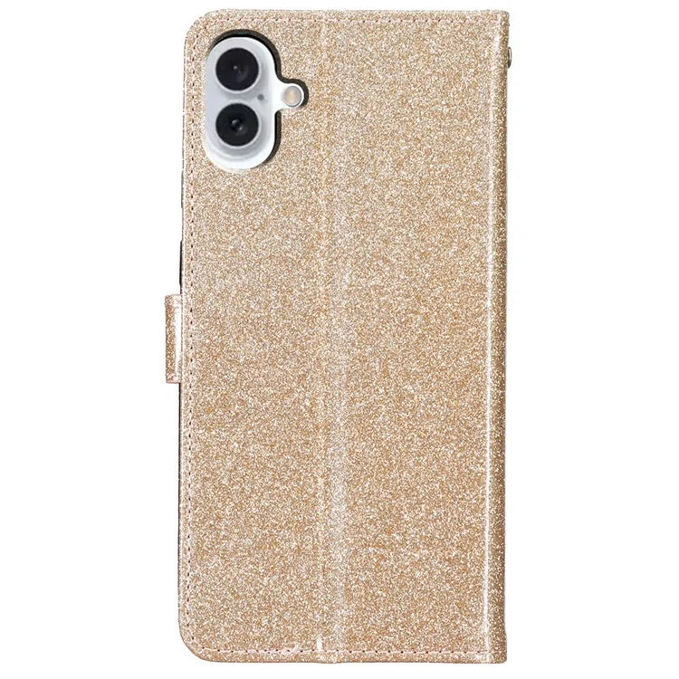 For iPhone 16 Protective Case Glitter Leather Wallet Phone Cover