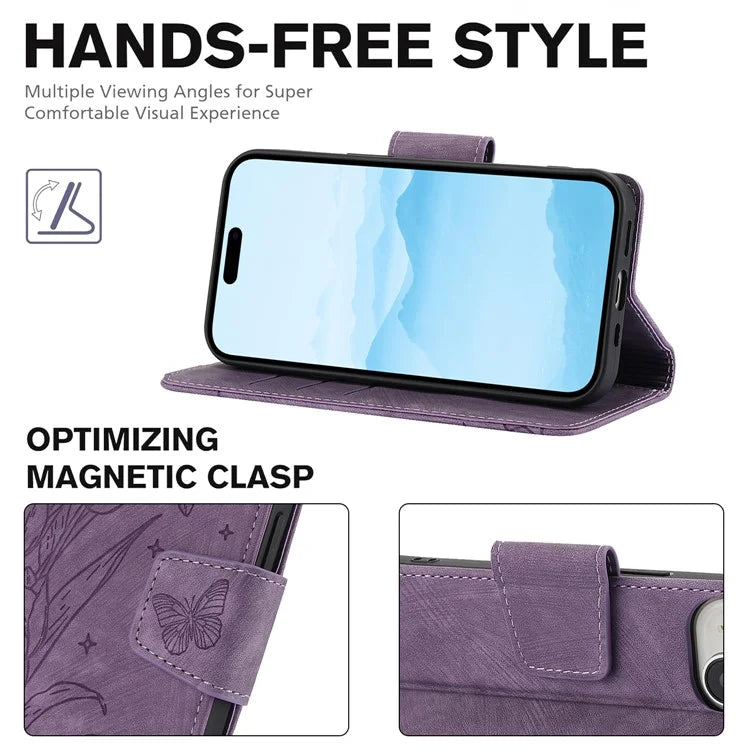 SY-001 For iPhone 15 Case Flip Wallet Shockproof Leather Phone Cover with Wrist Strap