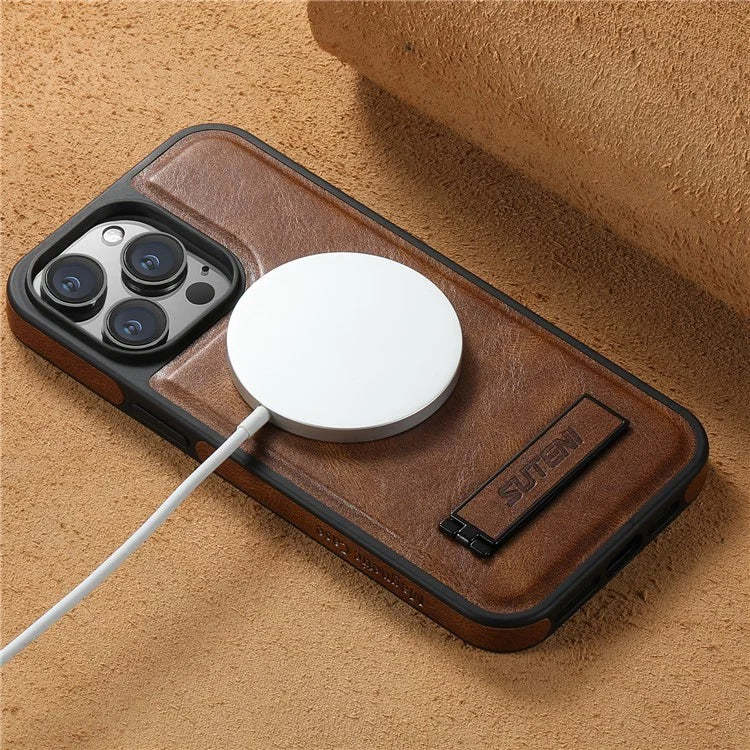SUTENI G2 For iPhone 13 Pro Max Case Waxy Texture Leather Magnetic Back Cover Kickstand