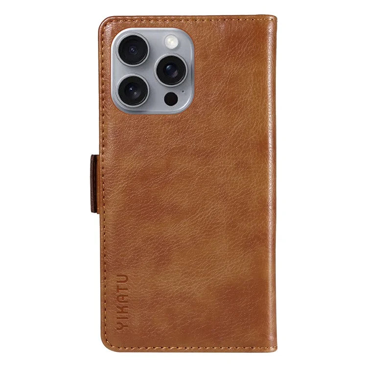 YIKATU YK-007 For iPhone 16 Pro Max Case Litchi Texture Leather Phone Cover with Wallet Stand