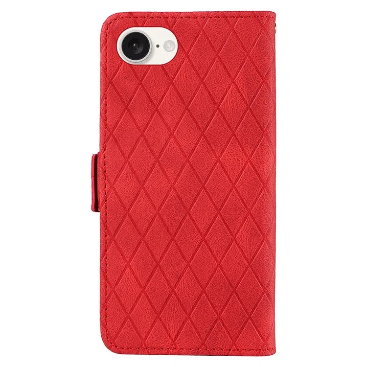 For iPhone SE (2024) Wallet Case Rhombus Grid Leather Shockproof Phone Cover