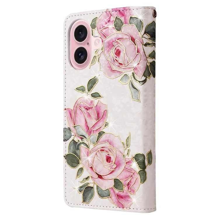 For iPhone 16 Case RFID Blocking Wallet Lacquered Design Mobile Phone Cover